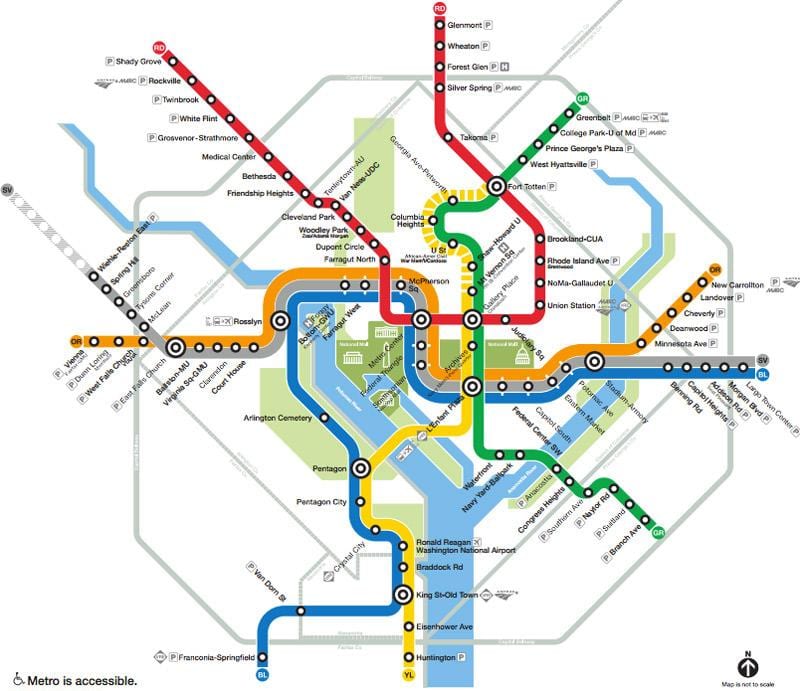 วอชิงตันดีซีนรถไฟบนแผนที่
