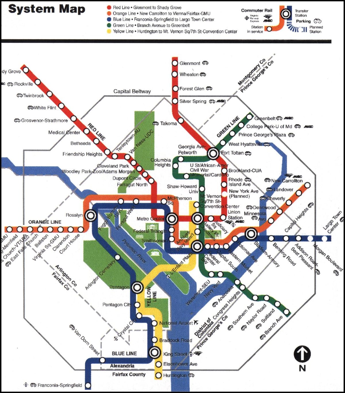วอชิงตันดีซีเมโทรถไฟบนแผนที่