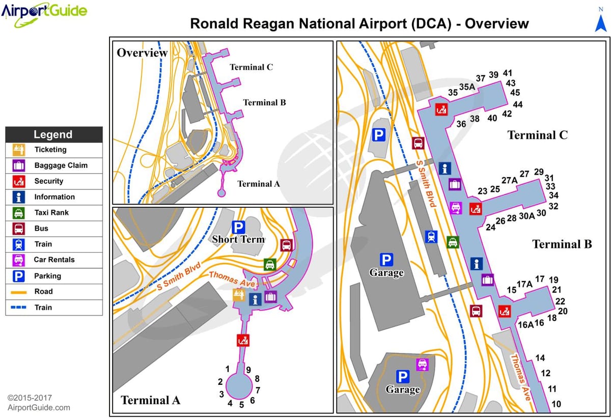 แผนที่ของ dca เทอร์มินัล