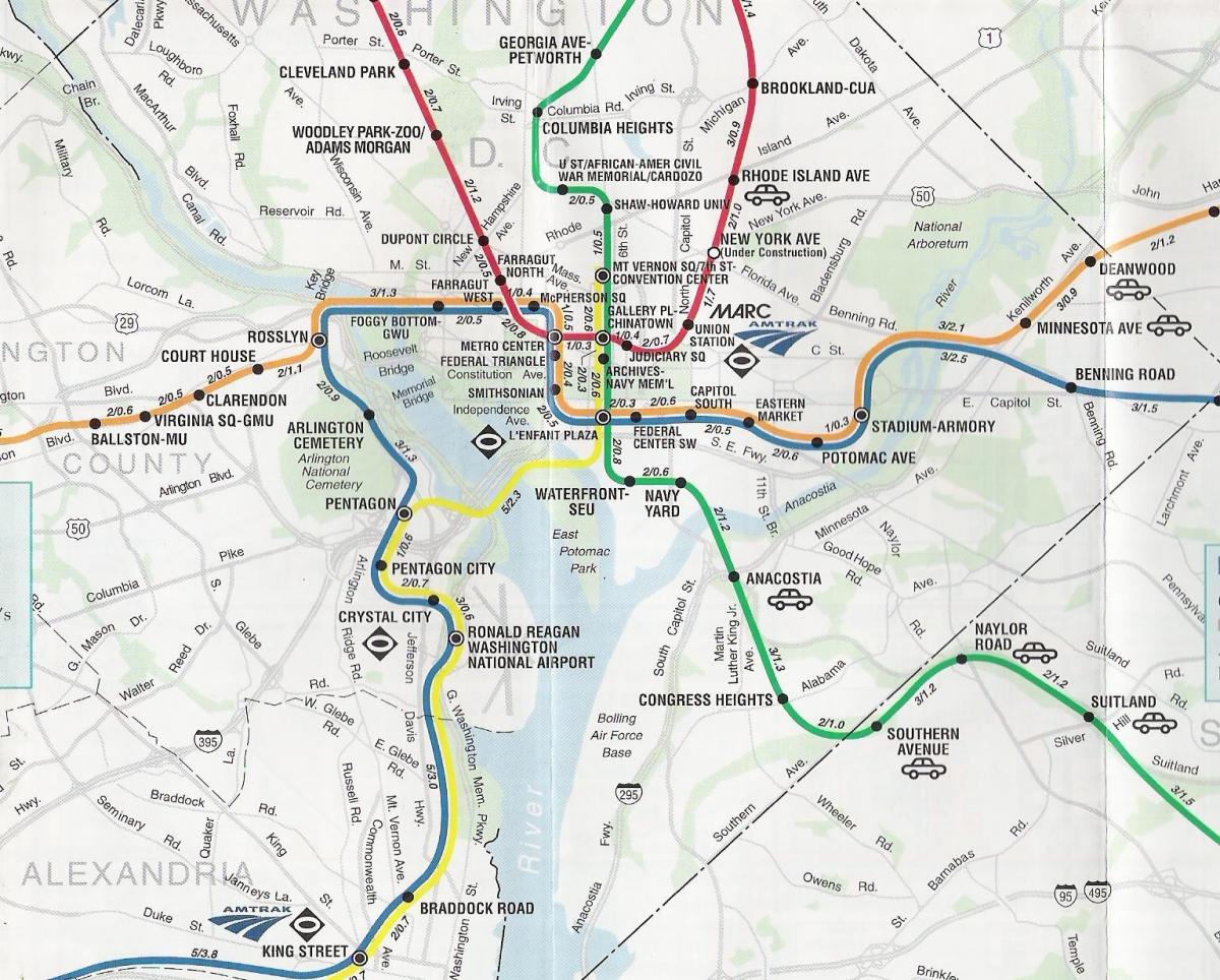 วอชิงตันดีซีถนนแผนที่กับสถานีรถไฟใต้ดิน