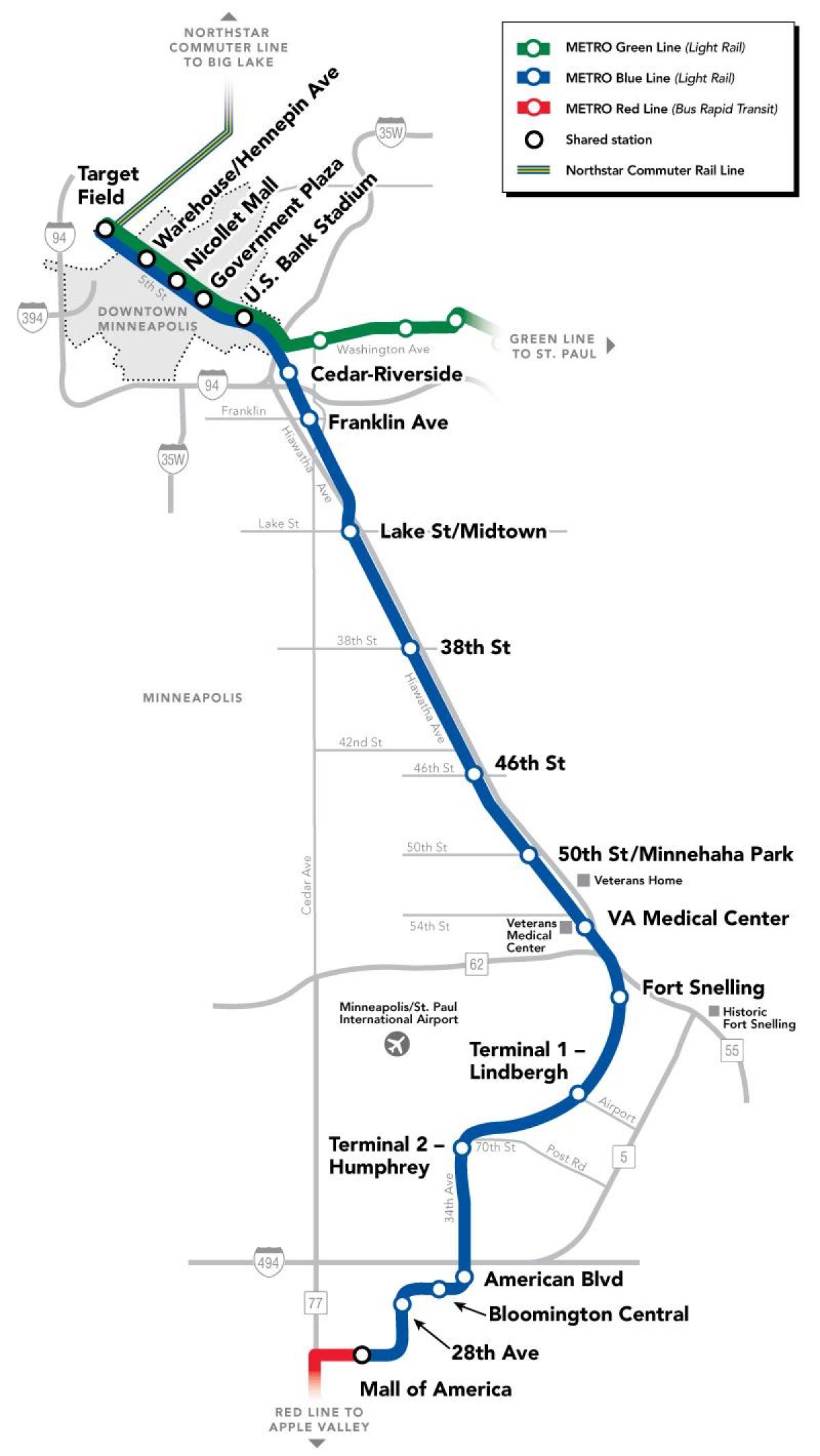สีฟ้าแถววอชิงตันแผนที่รถไฟใต้ดิน