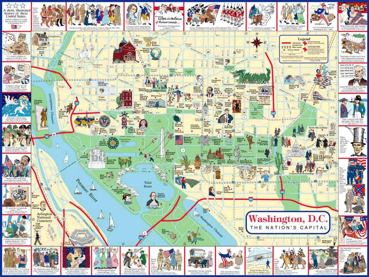 แผนที่ของวอชิงตันพื้นที่ attractions