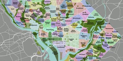 แผนที่ของวอชิงตันและพื้นที่รอบๆบริเวณ